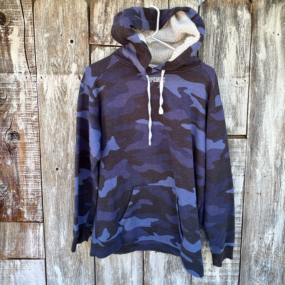 PINK Victoria's Secret Blue Camouflage Hoodie Sweatshirt